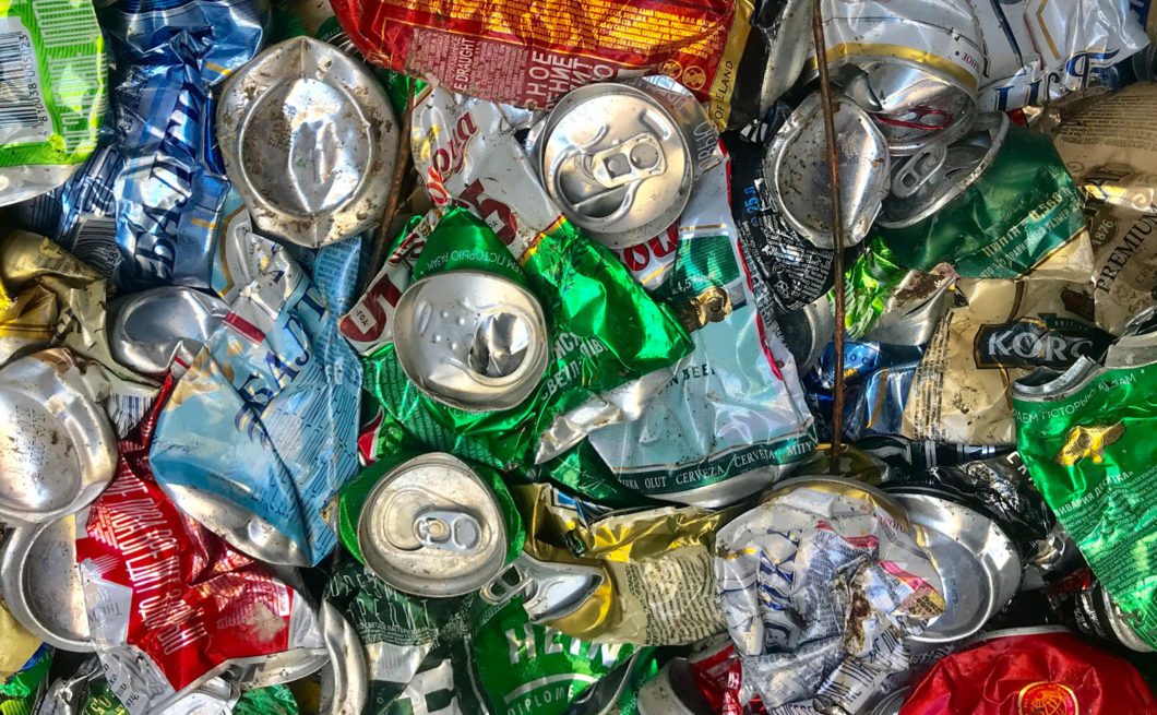photograph of a pile of crushed aluminum cans